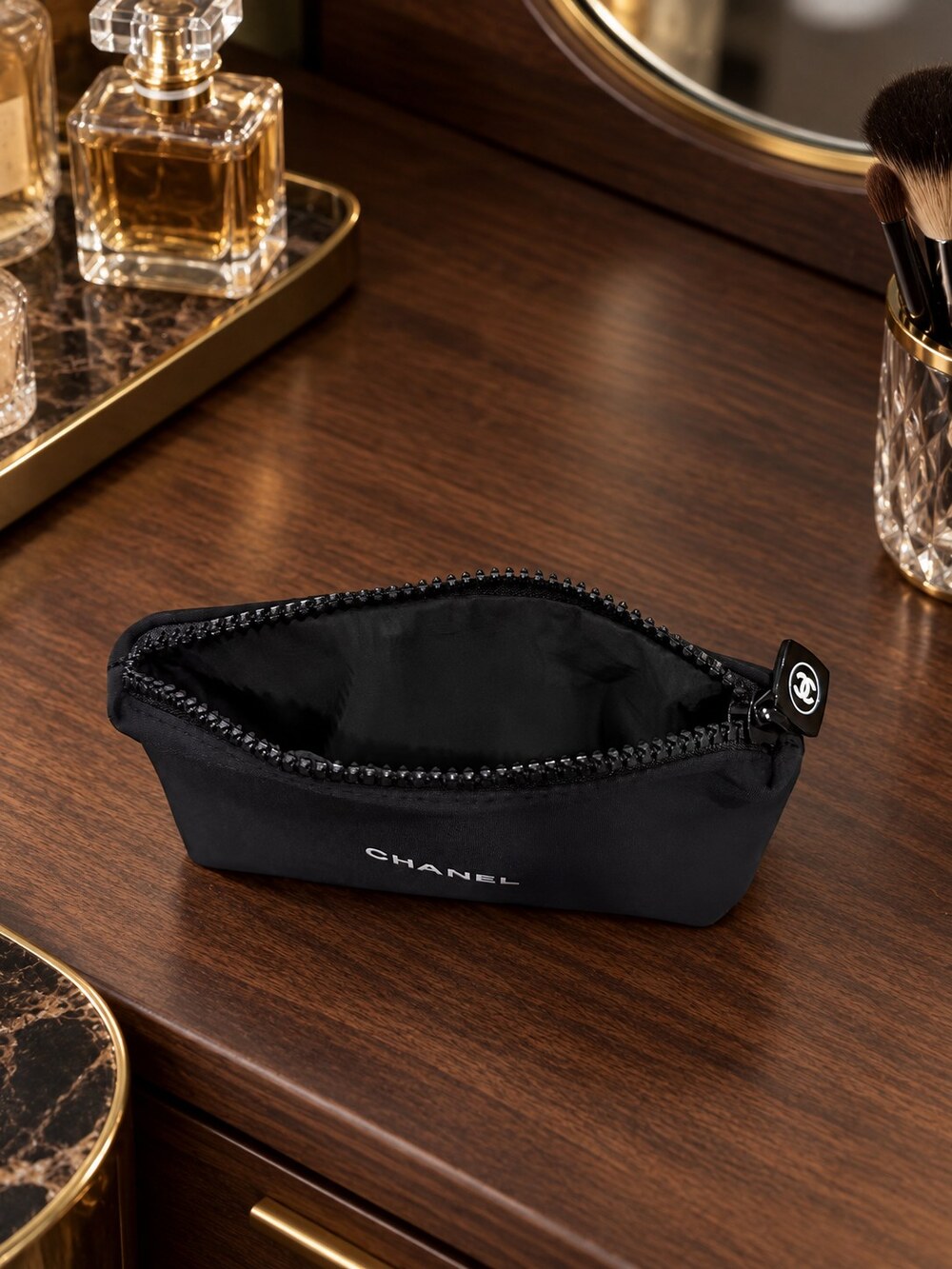 Chanel Black Zip Cosmetic Pouch | Classic Black Finish - Picture 4 of 6